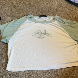 White and Green Angel Cropped Top